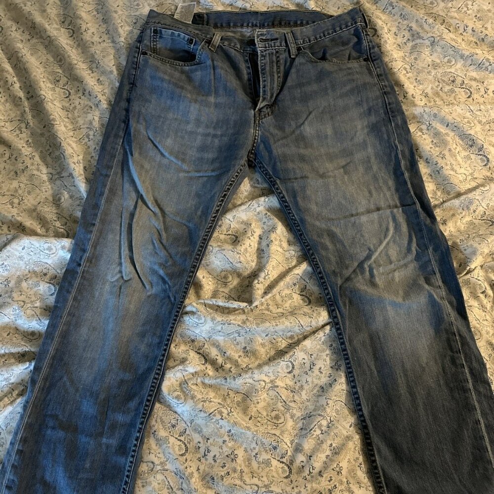Levi's 505 Mens 33x30 Blue Regular Fit Straight Leg Medium Wash Cotton Denim Zip